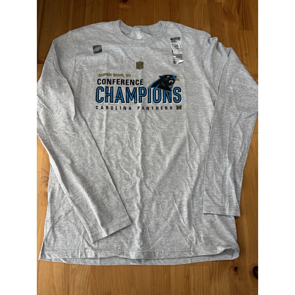NFL Carolina Panthers Gray 2016 Conference Champions Long Sleeve Shirt XL Youth